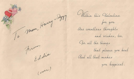 Valentine's Day Card (inside) 1945